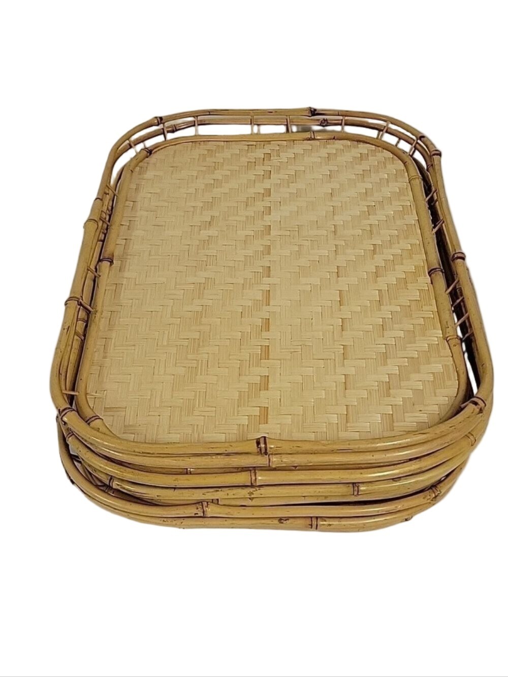 Vintage Set (6) Bamboo Rattan MCM Serving/Nesting Trays, Beautiful